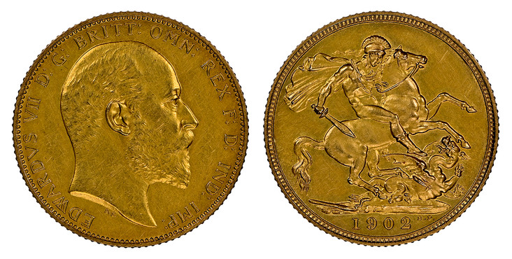 1068085 GREAT BRITAIN. Edward VII. (King, 1901-1910). 1902 AV & AR 11 Piece Coronation Specimen Set (Sovereign through Maundy Penny). NGC PR60 - PR63 Matte.  Bare head, right / St. George slaying the dragon (Sovereign through Crown); Crowned shiel...
