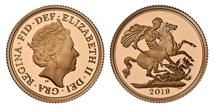1082541 GREAT BRITAIN. Elizabeth II. (Queen, 1953-2022). 2019 AV Sovereign. NGC PR70UCAM (Ultra Cameo).  By Jody Clark. Head with tiara right / St. George slaying the dragon. SCBC-SC14.
Includes original case and Certifiacte of Authencity (CoA) nu...