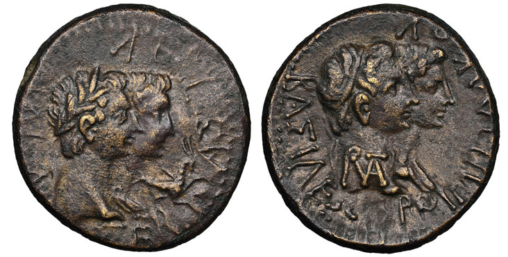 1084945 ROMAN PROVINCIAL. THRACE. Rhoemetalces I. (King, 15 BC to 12 AD). Struck circa 11 BC - 12 AD. AE 26. NGC XF (Extremely Fine) Strike 4/5 Surface 4/5.  13.97gm. ΒΑΣΙΛΕ(ΩΣ) ΡΟΙΜΗΤΑΛΚΟΥ (King Rhoemetalces). Conjoined laureate bust of King Rhoe...