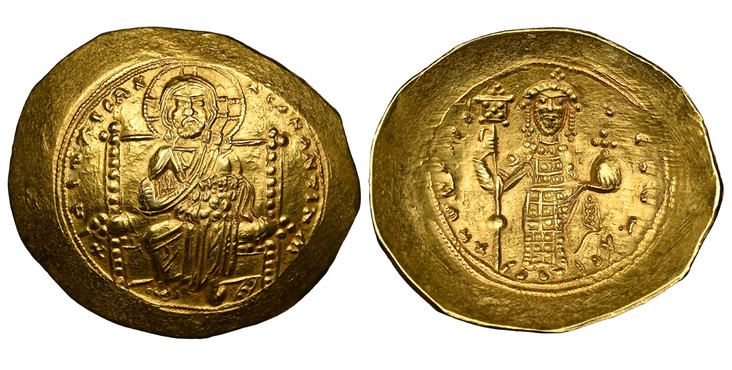 1084967 BYZANTINE.  Constantine X Ducas. (Emperor, 1059-1067 AD). Struck 1059-1067 Ad. AV Histamenon Nomisma. NGC Ch. AU (Choice About Uncirculated) Strike 5/5 Surface 4/5.  Constantinople. 27mm. 4.48gm. Christ Pantocrator enthroned facing on lyre...