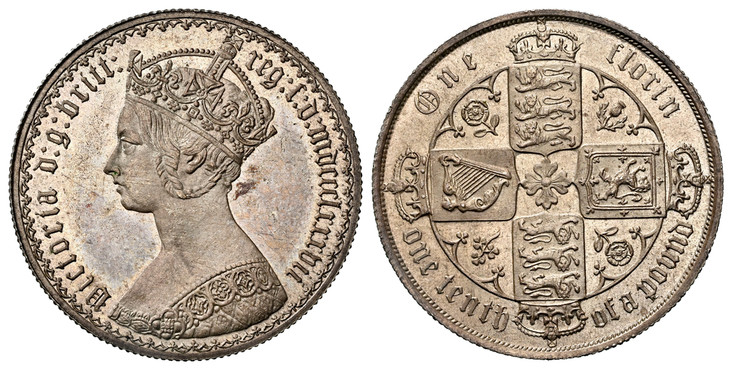 1084657 GREAT BRITAIN. Victoria. (Queen, 1837-1901). 1887 AR Florin, Two Shillings. NGC MS64.  11.32gm. Without die number / Crowned shields of England, Scotland and Ireland in cross formation with flowers at corners. KM 746.4; SCBC-3901; ESC-2913...
