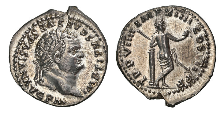 1085144 ROMAN IMPERIAL.  Titus. (Emperor, 79-81 AD). Struck 79 AD. AR Denarius. NGC MS (Mint State) Strike 5/5 Surface 4/5 Fine Style.  Rome. 19mm. 3.57gm. IMP TITVS CAESAR VESPASIAN AVG P M. Head of Titus, laureate, right / TR P VIIII IMP XIIII C...