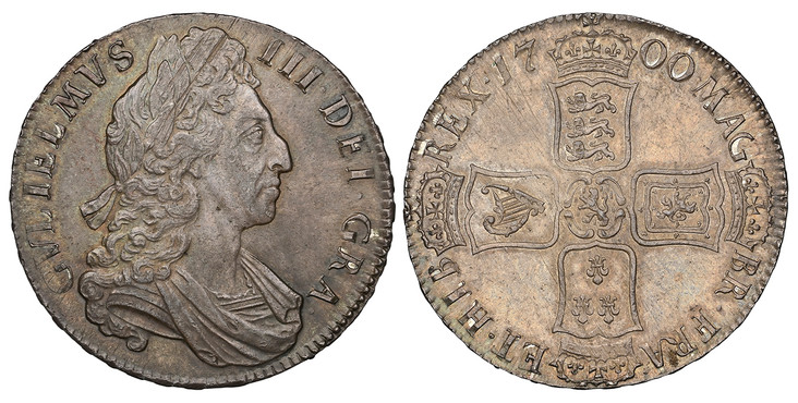 1086336 GREAT BRITAIN. England. William III. (King, 1694-1702). 1700 AR Crown. NGC MS64.  Edge: DVODECIMO. Bust right / Crowned cruciform shields; third harp in left shield. KM 494.3; SCBC-3474; ESC-1010.

Please use this link to verify the NGC ce...