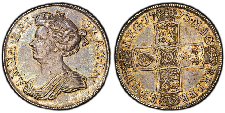 1086017 GREAT BRITAIN. Anne. (Queen, 1702-1714). 1713 AR Halfcrown. PCGS AU58.  Edge: DVODECIMO. ANNA · DEI · - GRATIA ·. Bust left / MAG - BRI · FR - ET · HIB - · REG ·. English and Scottish shield halved;plain in angles. KM 525.1; SCBC-3604; ESC...