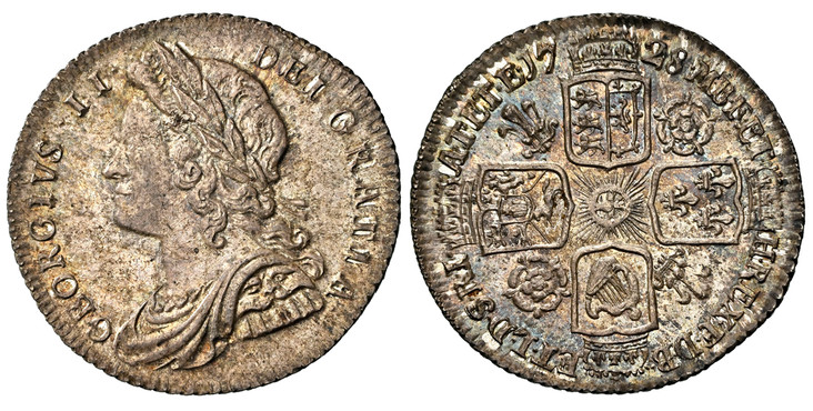 1086591 GREAT BRITAIN. George II. 1728 AR Sixpence. NGC MS64.  GEORGIVS · II · - DEI · GRATIA ·. Laureate bust left / Roses and plumes between shields. KM 564.3; SCBC-3705.

Please use this link to verify the NGC certification number <a href="http...