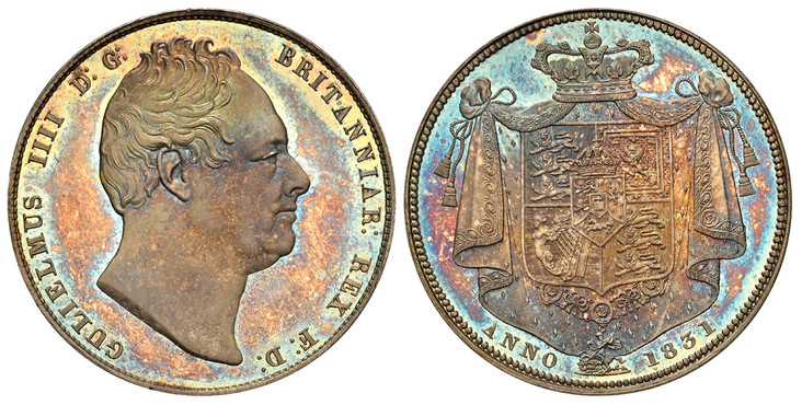 1084756 GREAT BRITAIN. William IV. (King, 1830-1837). 1831 AR Halfcrown. NGC PR66.  By William Wyon and Jean-Baptiste Merlen. Edge: Plain. GULIELMUS IIII D: G: BRITANNIAR: REX F:D:. Head right / Arms within crowned mantle. KM 714.1. Proof. Plain e...