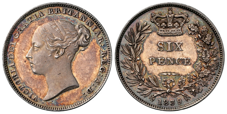 1086264 GREAT BRITAIN. Victoria. (Queen, 1837-1901). 1839 AR Sixpence. NGC PF61Cameo.  Edge: Plain. Head left / Crowned denomination within laurel wreath. KM 733.1; SCBC-3908.

Please use this link to verify the NGC certification number <a href="h...