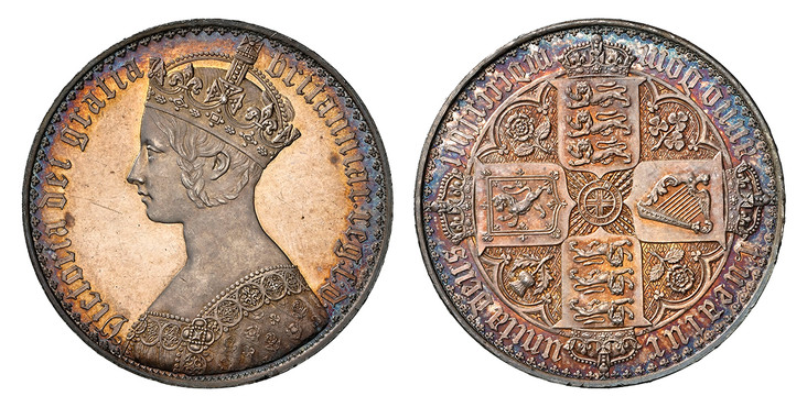 1085502 GREAT BRITAIN. Victoria. 1847 AR Crown. NGC PR64 Cameo.  Royal Mint. Edge: UN DECIMO. VICTORIA DEI GRATIA BRITANNIAR. REG: F:D. Crowned bust left / TUEATUR UNITA DEUS, ANNO DOM MDCCCXLVII. Crowned shields of England, Scotland and Ireland i...