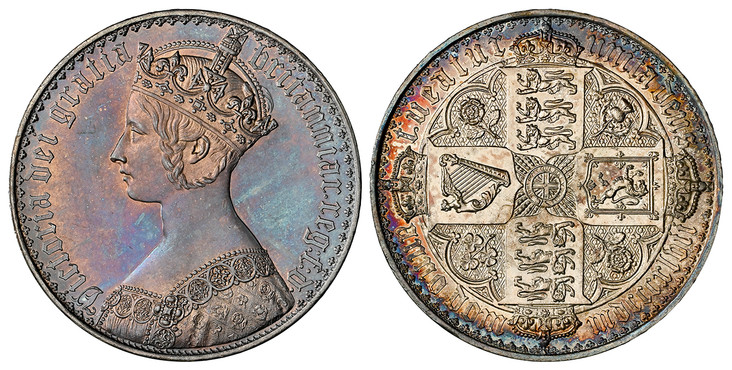 1086340 GREAT BRITAIN. Victoria. (Queen, 1837-1901). 1847 AR Gothic Crown. NGC PR63.  By W. Wyon. Royal Mint. Edge: UNDECIMO. VICTORIA DEI GRATIA BRITANNIAR. REG: F:D. Crowned bust left / TUEATUR UNITA DEUS, ANNO DOM MDCCCXLVII. Crowned shields of...