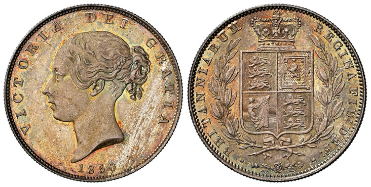 1085741 GREAT BRITAIN. Victoria. (Queen, 1837-901). 1850 AR Halfcrown. NGC MS67.  VICTORIA DEI GRATIA. Head left / BRITANNIARUM REGINA FID: DEF:. Crowned arms within branches. KM 740; SCBC-3888.

Currently the finest known as of January 2026
Ex. S...