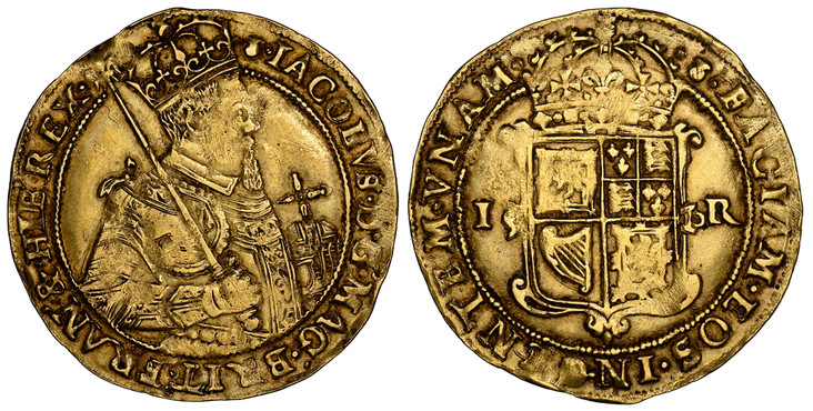 1086621 SCOTLAND. James VI (I). (King, 1567-1625). (1609-25) ND-(Thistle) AV Unite (Scepter). NGC XF45.  Edinburgh. 9.90gm. IACOBVS • D: G: MAG: BRIT • FRAN •&•HIB•REX•. Crowned half-length bust, right holding orb and lis-tipped sceptre / FACIAM •...