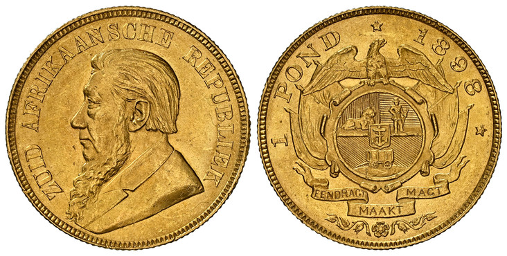 1086357 SOUTH AFRICA. Paul Kruger. (President, 1892-1900). 1898 AV Pond, Een. NGC MS63.  By Otto Schultz. Berlin mint. ZUID AFRIKAANSCHE REPUBLIEK. Bust left / Single shaft wagon tongue. KM 10.2; Fr.-2.

Please use this link to verify the NGC cert...