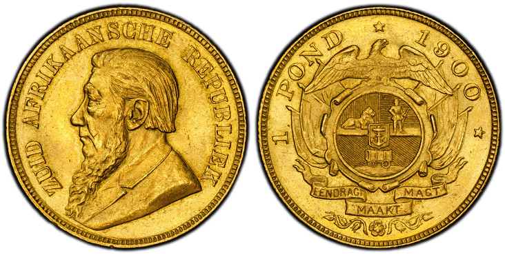 1084786 SOUTH AFRICA. Paul Kruger. (President, 1892-1900). 1900 AV Pond. PCGS MS63.  Pretoria. Edge: Reeded. 7.99gm. ZUID AFRIKAANSCHE REPUBLIEK. Bust left / Single shaft wagon tongue. KM 10.2; Friedberg 2; Hern Z53.

Please use this link to verif...