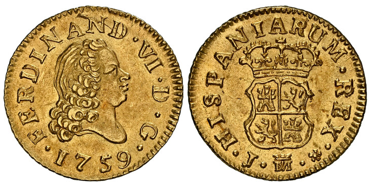 1086212 SPAIN. Charles III. (King, 1759-1788). 1759-(Crowned-M) J AV 1/2 Escudo. NGC MS62.  Madrid. CAROLUS  III · D · G ·. Head right, with hair in waves / HISPANIARUM · REX ·. Crowned arms. KM 389.1. Rosettes.

Please use this link to verify the...