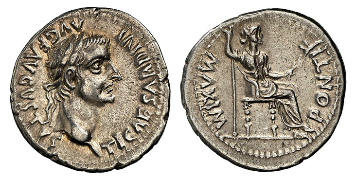 1086608 ROMAN IMPERIAL.  Tiberius. (Emperor, 14-37 AD). Struck 36-37 AD. AR Denarius or 'Tribute Penny'. NGC Ch. XF (Choice Extremely Fine) Strike 5/5 Surface 4/5.  Lugdunum. 18.5mm. 3.66gm. TI CAESAR DIVI AVG F AVGVSTVS. Head of Tiberius, laureat...