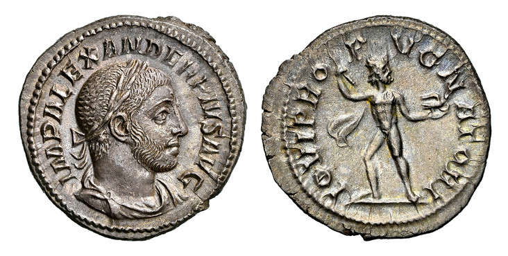 1086368 ROMAN IMPERIAL.  Severus Alexander. (Emperor, 222-235 AD). Struck 232 AD. AR Denarius. NGC MS✭ (Mint State ✭) Strike 5/5 Surface 5/5.  Rome. 19.5mm. 3.30gm. IMP ALEXANDER PIVS AVG. Bust of Severus Alexander, laureate, draped, cuirassed, ri...