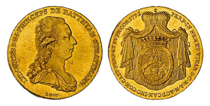 1086469 AUSTRIAN STATES. Batthyani. Ludwig. 1791/0 AV Ducat. NGC MS63.  Vienna. Bust, right / Crowned mantled arms. KM 13; Fr.-558.

Struck under the Hungarian Batthyani noble family, who held large quantities of land in Austria, Styria, and Bohem...