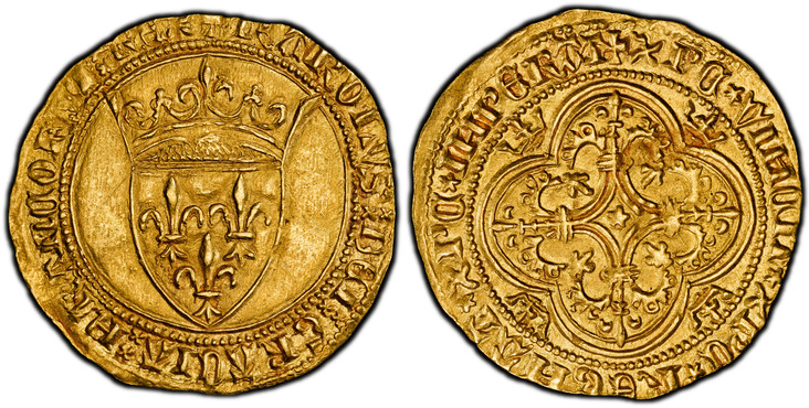 1084978 FRANCE. Charles VII. (King, 1422-61). (1422-61) AV Ecu d'Or. PCGS MS62.  3.97gm. Crowned French coat-of-arms, between two crowned lilies / Floriated cross, four crowns in angles. Fr.-306; Duplessy 453.

Please use this link to verify the P...