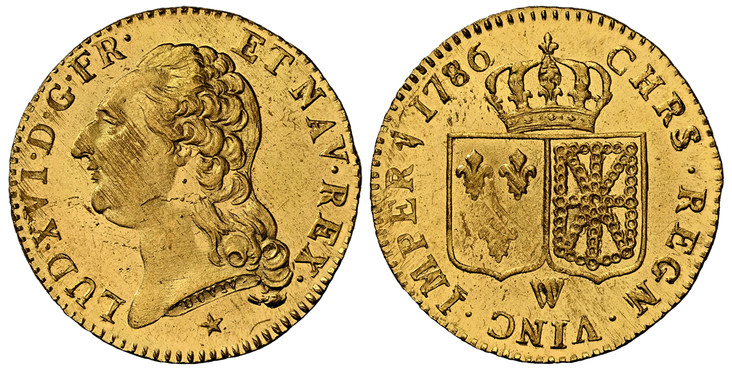 1084843 FRANCE. Louis XVI. 1786-W AV Louis d'Or. NGC MS65.  Lille. 24mm. LUD · XVI · D · G · FR · ET NAV · REX ·. Head left / CHRS · REGN · VINC · IMPER. Crowned arms of France and Navarre in shields. KM 591.15; Fr.-475; Duplessy 1707 - Gad.-361.
...