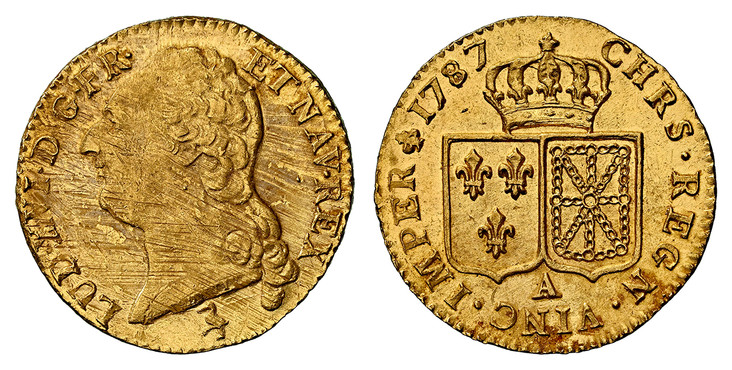 1085062 FRANCE. Louis XVI. 1787-A AV Louis d'Or. NGC MS60.  Paris. LUD · XVI · D · G · FR · ET NAV · REX ·. Head left / CHRS · REGN · VINC · IMPER. Crowned arms of France and Navarre in shields. KM 591.1; Duplessy 1707; Fr.-475; Gad.-361.

Please ...