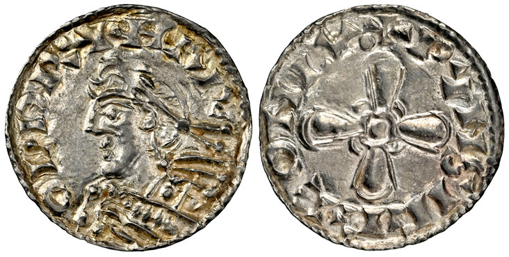 1085411 GREAT BRITAIN. England. Harold. (King, 1035-1040). (1036-38) ND Pynsigge AR Penny. NGC MS61.  London. 1.11gm. +HAROLD. Diadem bust, left / +PYNSIGGE ON LV. Jewel cross. SCBC-1163; North 802.

Jewel Cross type.

Please use this link to veri...