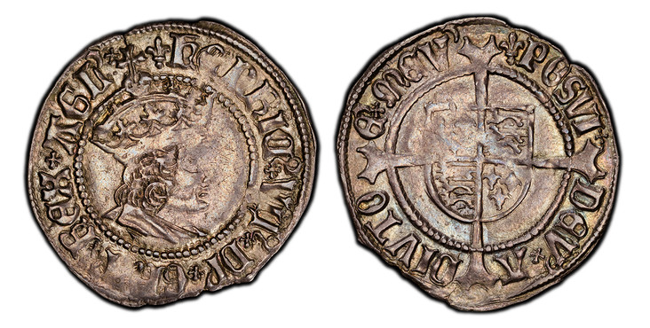 1086588 GREAT BRITAIN. England. Henry VII. (King, 1485-1509) . (1502-04) ND-(Lis) AR Half Groat. PCGS MS62.  London. Crowned bust, right / Long cross over quartered shield of arms. SCBC-2259; North 1740.

Please use this link to verify the PCGS ce...