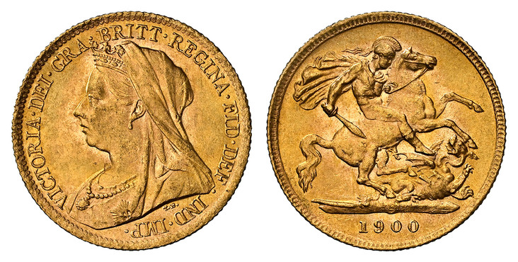 1085282 GREAT BRITAIN. Victoria. (Queen, 1837-1901). 1900 AV Half-Sovereign. NGC MS64.  VICTORIA · DEI · GRA · BRITT · REGINA · FID · DEF · IND · IMP ·. Mature draped bust left / St. George slaying the dragon right. KM 784; SCBC-3878; Fr.-397 .

P...
