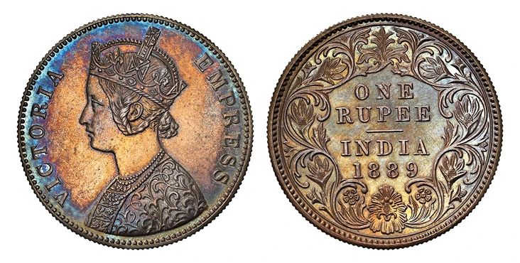 1086353 INDIA-BRITISH. Victoria. 1889-C AR Restrike Rupee. NGC PR66.  Edge: Reeded. VICTORIA EMPRESS. Crowned bust left / Value and date within wreath. KM 492; Proof strikes unlisted in S&W for this date.

Currently the finest known at NGC as of F...