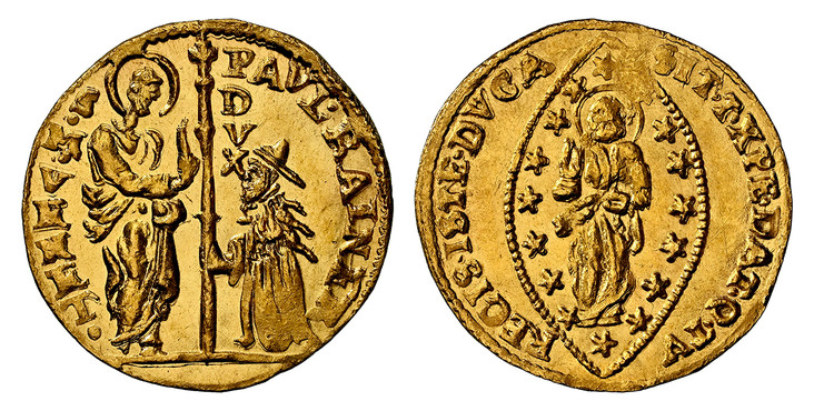 1084880 ITALIAN STATES. Venice. Paolo Renier. (Doge, 1779-1789). (1779-80) ND AR Zecchino. NGC MS66.  20.5mm. 3.47gm. PAVL. RAINER - S. M. VENET./ DVX. Doge kneeling before standing St .Mark / SIT. T. XPE. DAT. Q. TV - REGIS. ISTE. DVCA. Christ wi...