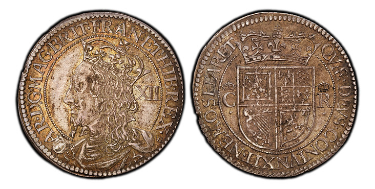 1086623 SCOTLAND. Charles I. (King, 1625-1649). (1637-42) ND AR 12 Shillings. PCGS AU55.  By Nicholas Briot. Edinburgh. CAR • D : G • MAG • BRIT • FRAN • ET• HIB • REX • b. Crowned bust, left / QVÆ • DEVS • CONIVNXIT • NEMO . SEPARET b. Crowned sh...
