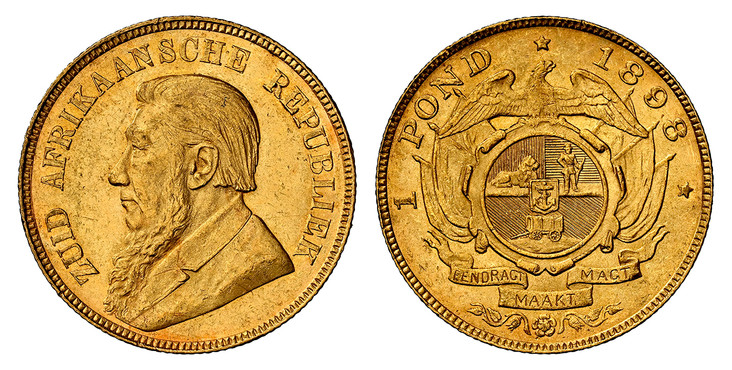 1085279 SOUTH AFRICA. Paul Kruger. (President, 1892-1900). 1898 AV Pond, Een. NGC MS63+.  By Otto Schultz. Berlin mint. 22mm. 7.988gm. ZUID AFRIKAANSCHE REPUBLIEK. Bust left / Single shaft wagon tongue. KM 10.2; Fr.-2.

Please use this link to ver...