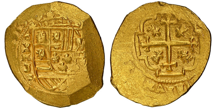 1086710 MEXICO. Philip V. 1713-MXo J AV 8 Escudos. NGC MS63.  Mexico City. 26.75gm. PHILIPVS V DEI G. Legend and date around crowned arms / Legend around cross. KM 57.1; Fr.-6.

Cob Coinage.
Ex 1715 Fleet with NGC Shipwreck Certification insert. 
...