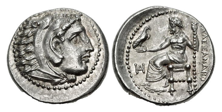 1087633 GREEK. KINGDOM OF MACEDON. Alexander III, 'the Great'. (King, 336-323 BC). Lifetime issue. AR Drachm. NGC MS (Mint State) Strike 5/5 Surface 5/5.  Miletos mint. 17mm. 4.31gm. Head of Heracles wearing lionskin headress to right / ΑΛΕΞΑΝΔΡΟΥ...