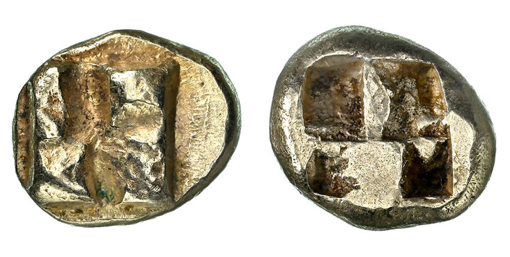 1086746 GREEK. IONIA. Struck circa 625-600 BC. EL Hecte. NGC AU (About Uncirculated) Strike 4/5 Surface 4/5.  Uncertain mint. 10mm. 2.52gm. Raised swastika / Quadripartite punch. cf. Linzalone 145.

Please use this link to verify the NGC certifica...