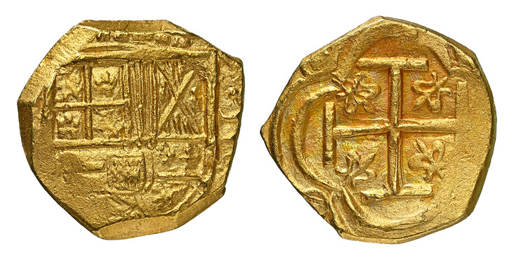 1086768 COLOMBIA. Philip IV. (King, 1621-1665). (1628-65) AV 2 Escudos. NGC MS64.  Bogota or Cartagena. 6.65gm. Crowned arms / Cross with a lis each angle; all within in quatrelobe. KM 4.1; cf. Cal. 386; cf. Hernández 700-3.

Please use this link ...