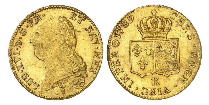 1087501 FRANCE. Louis XVI. 1789-K AV 2 Louis d'Or. NGC MS63.  Bordeaux. 28.5mm. 15.23gm. LUD. XVI. D. G. FR. - ET NAV. REX. Head left / CHRS. REGN. VINC. IMPER (date). Crowned arms of France and Navarre in shields. KM 592.8; Duplessy 1706; Fr.-474...