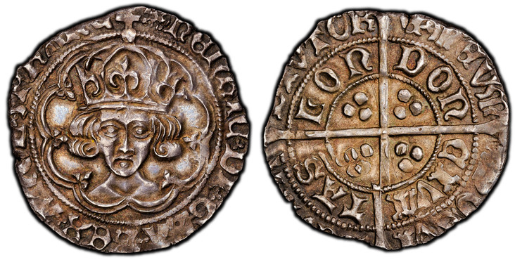 1086717 GREAT BRITAIN. England. Henry VII. (King, 1485-1509). (1489-93)-(cinquefoil) AR Groat. PCGS MS63.  London (Tower) mint. 3.12gm. Crowned facing bust (class IIa) within tressure of arches with trefoils at cusps; crown with two plain arches /...