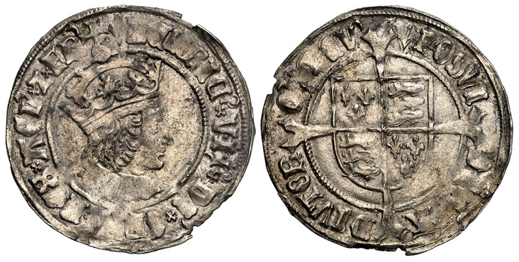 1086651 GREAT BRITAIN. England. Henry VII. (King, 1485-1509). (1505-09)-Pheon AR Groat. NGC AU50.  Tower Mint, London. 3.09gm. Crowned bust right / Coat-of-arms over long cross fourchée. SCBC-2258; North 1747; LH 77; SCBI Ashmolean 855.
Ex Littleb...