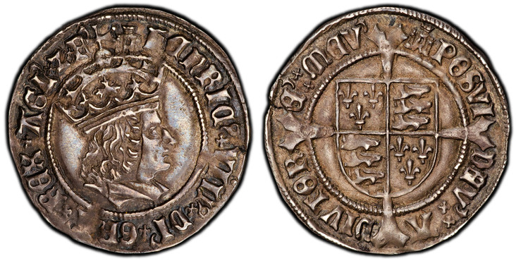 1086718 GREAT BRITAIN. England. Henry VIII. (King, 1509-47). (1509-26)-(Castle) AR Groat. PCGS AU58.  London. 3.05gm. HENRIC VIII DI GRA REX AGL Z FR. Portrait of Henry VII right / POSVI DEV ADIVTORE MEV. Arms over cross fourchee. SCBC-2316; North...