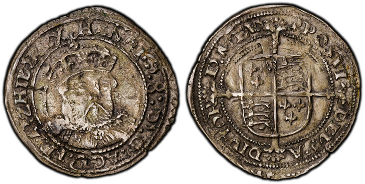 1086721 GREAT BRITAIN. England. Edward VI. (1547-51) ND-(Martlet) AR Groat. PCGS XF45.  Tower (London) mint. 2.39gm. Crowned and mantled bust of Henry facing slightly, right / POSVI... Coat-of-arms over long cross fourchee. SCBC-2403; North 1871.
...
