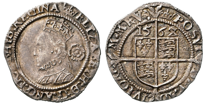 1087265 GREAT BRITAIN. England. Elizabeth I. (Queen, 158-1603). 1568-(Coronet) AR Threepence. NGC MS64.  1.48gm. Crowned bust, left; rose in the field behind head / Date above square top shied of arms quartered by floriated long cross. SCBC-2566 C...