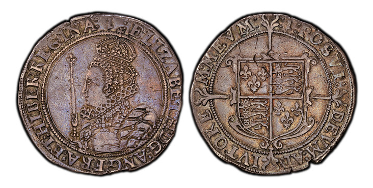 1086645 GREAT BRITAIN. England. Elizabeth I. (Queen, 1533-1603). (1601-02)-"1" AR Halfcrown. PCGS XF45.  Tower Mint, london. ELIZABETH•D:G:ANG:FRA:ET•HIBER:REGINA. Crowned bust left with orb and sceptre / POSVI: DEVM:AD IVTORE M:MEVM: :1:. Square-...