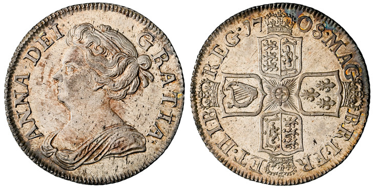1087360 GREAT BRITAIN. Anne. (Queen, 1702-1714). 1708 AR Shilling. NGC MS63.  ANNA · DEI · - GRATIA ·. Without E below bust / MAG - BR · FRA - ET · HIB - REG ·. English and Scottish shield halved. KM 517.7; SCBC-3610.

Please use this link to veri...