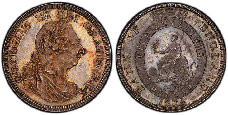 1086316 GREAT BRITAIN. George III. (King, 1760-1820). 1804 AR Pattern Bank Dollar (Five Shillings). PCGS PR63.  Edge: Plain. 31.75gm. GEORGIUS III DEI GRATIA REX. Laureate head, right; C.H.K. on truncation, top leaf at center of E in DEI, and no s...