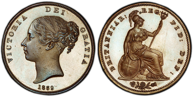 1086766 GREAT BRITAIN. Victoria. (Queen, 1837-1901). 1839 Bronzed Copper Penny. PCGS PR64.  18.14gm. Head left / BRITANNIAR: REG: FID: DEF:. Britannia seated right. KM 739a. Proof; SCBC-3948; BMC 1479.

Please use this link to verify the PCGS cert...