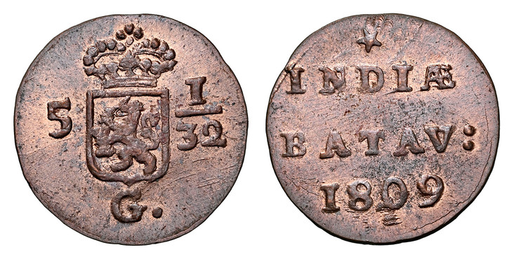 1085882 NETHERLANDS EAST INDIES. 1809 CU 1/2 Duit. NGC MS64RB (Red-Brown).  INDIAE / BATAV:. Inscription, date below / Crowned States General arms divide value 5 - 1/32, G. below. KM 75; Scholten 563; Passon 25.3.

Please use this link to verify t...
