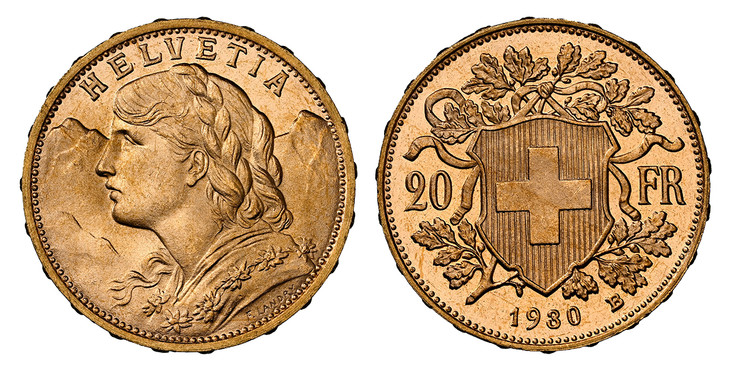 1085926 SWITZERLAND. 1930-B AV 20 Francs. NGC MS66PL (Prooflike).  Bern. 6.4516gm. HELVETIA. Young head left / Shield within oak branches divides value. KM 35.1; Fr.-499; HMZ 2-1195z.

Fully prooflike and noted as such by NGC.

Please use this lin...