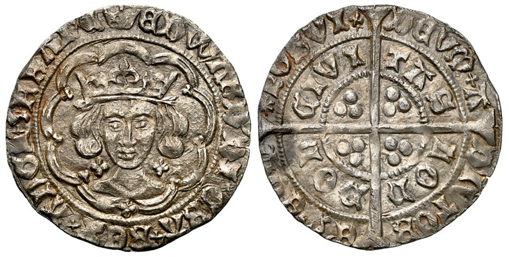 1085938 GREAT BRITAIN. England. Edward IV. (King, 1461-1470). (1468-69)-(crown/star) AR Groat. NGC AU55.  London. 2.97gm. Crowned bust facing within tressure, quatrefoils at neck / Long cross, pellets in angles. SCBC-2000 Type VIII; North 1571.

F...