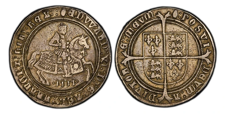 1086808 GREAT BRITAIN. England. Edward VI. (King, 1547-1553). 1552-(Tun) AR Crown. PCGS XF40.  King on horseback, right, with date below, within wire line inner circle / Quartered shield of arms on cross. SCBC-2478; Dav.-8245.

Scarce date.

Pleas...