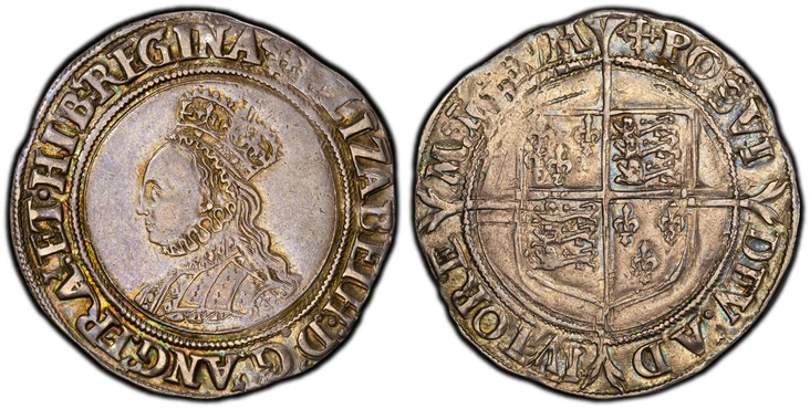 1085148 GREAT BRITAIN. England. Elizabeth I. (Queen, 1558-1603). (1560-61) ND-(crosslet) AR Shilling. PCGS AU50.  Tower (London) mint. 33mm. 6.13gm. ELIZABABETH:D:G:ANG':FRA':ET:HIB':REGINA. Crowned and draped bust, left / POSVI - DEV:AD - IVTORE ...
